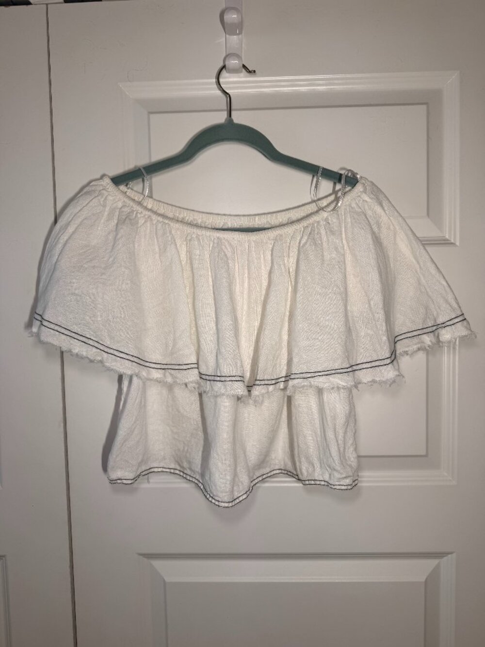 Zara Linen Off-The-Shoulder Flowy Top – White/Cream – Size S